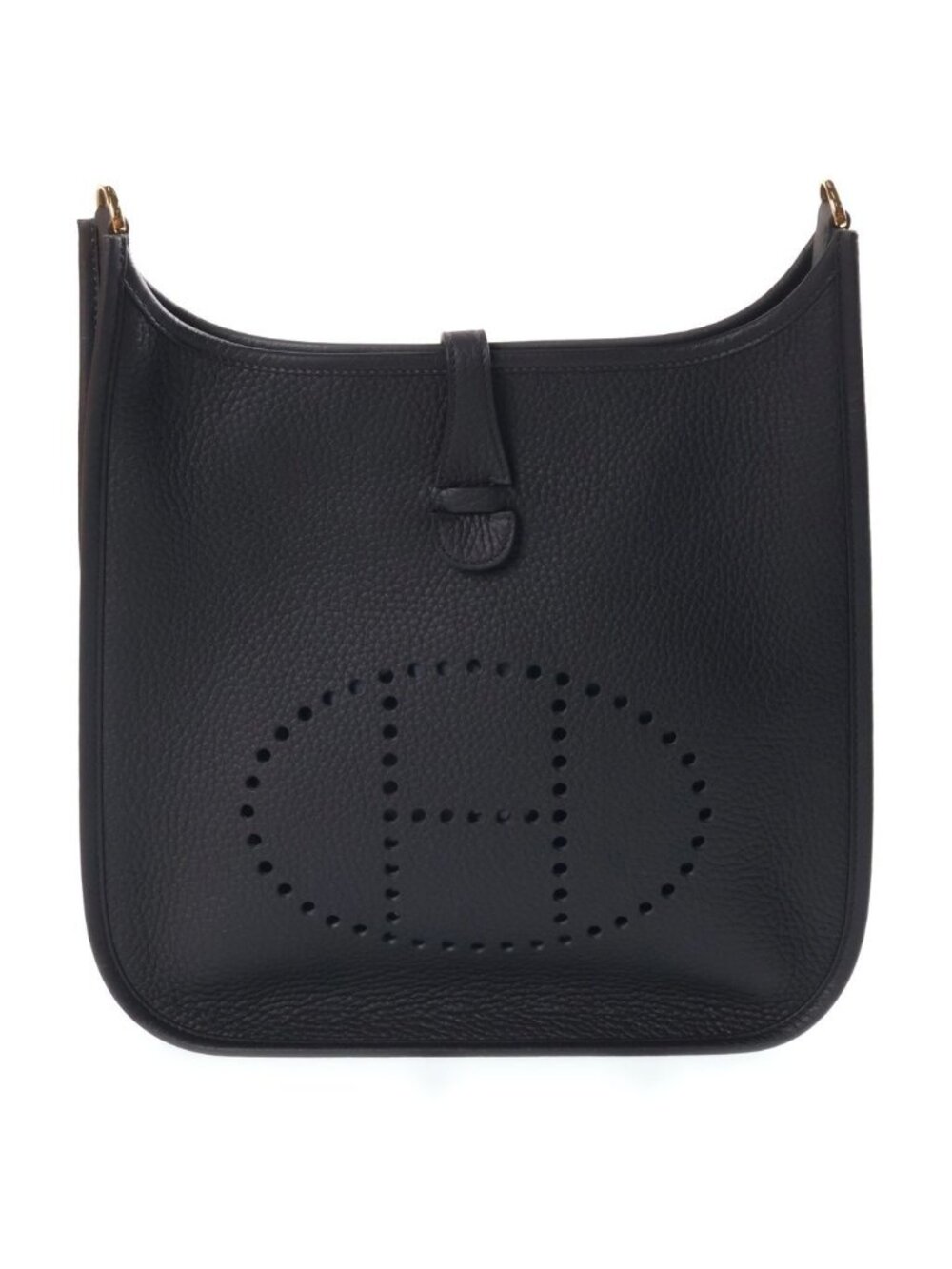 Hermes Evelyne PM Taurillon Clemence Shoulder Bag Gold Noir Black